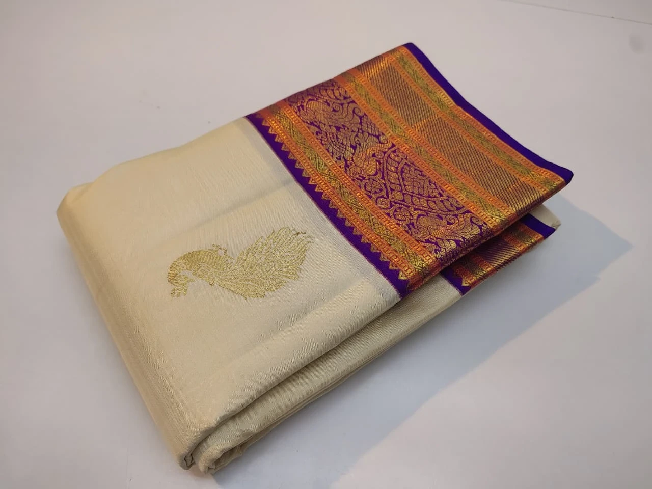 Purple Peacock Zari Border and Woven Motifs Saree